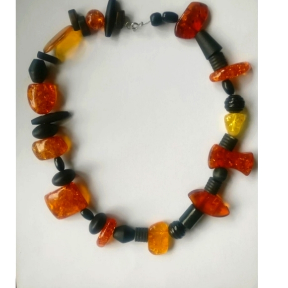 🇨🇦 Artisan genuine amber and wood chunky necklace - Picture 1 of 7